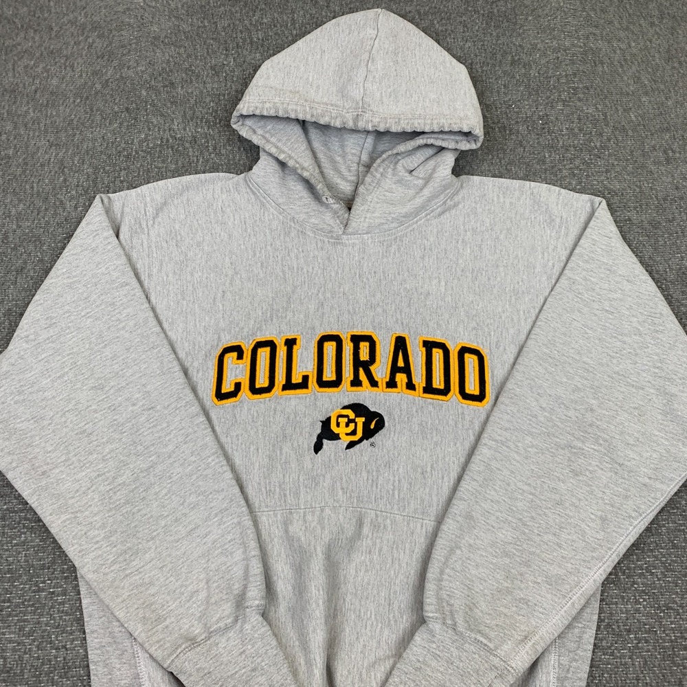 Vintage MV Sport Colorado Buffaloes Hoodie Mens Large Gray Pro Weave NCAA 90s